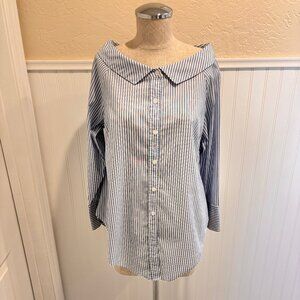 Chico's Blue/White Strrip Off the shoulder Blouse Size 0